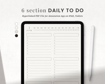 6 Section Daily To Do, Checklist, Task List Digital Planner for Ipad Goodnotes, Notability, Hyperlinked Dated Digital Daily Planner