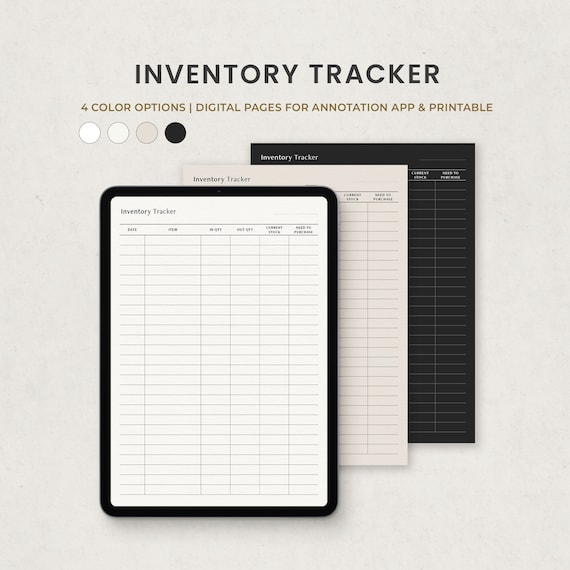 Inventory Tracker Printable, Stock Management Template, Product Tracking Record Digital Planner for Goodnotes Notability Ipad PDF