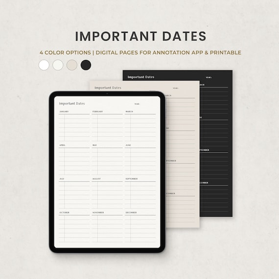 Digital Important Dates Tracker, Birthdays, Events, Anniversaries, Weddings Tracker for Goodnotes Ipad, Printable PDF