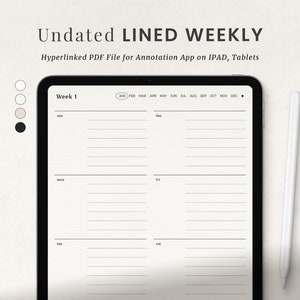 Undated Weekly Digital Planner, Goodnotes Planner, Ipad Journal Template | Minimalist Lined Notability Planner