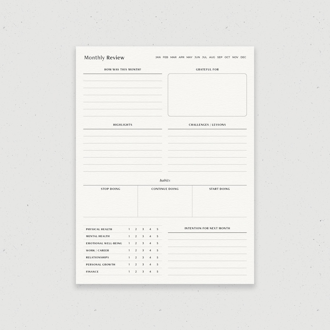 Monthly Review & Vision Board, Reflection Journal Digital Template for ...