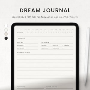 Diario dei sogni, tracciatore digitale dei sogni, registro giornaliero della qualità del sonno per iPad Goodnotes, PDF Notability
