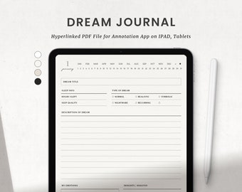 Dream Journal, Digital Dream Tracker, Tägliches Schlafqualitäts-Log für Goodnotes Ipad, Notability PDF