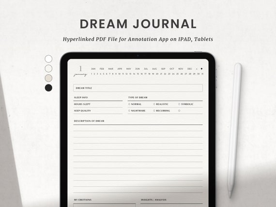 Dream Journal, Digital Dream Tracker, Daily Sleep Quality Log for Goodnotes Ipad, Notability PDF