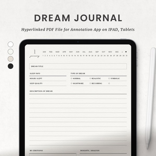 Journal des rêves, Digital Dream Tracker, Journal quotidien de la qualité du sommeil pour Goodnotes Ipad, Notability PDF