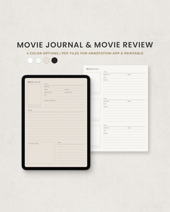 Movie Review and Movie Journal Digital Planner Template for Etsy