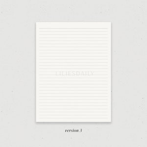 May include: A blank white sheet of paper with lined paper, with the text "LILIESDAILY" in the center of the page. The text "version 3" is below the sheet of paper.
