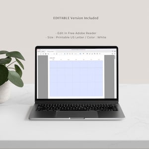 May include: A laptop computer displaying a printable calendar template for the month of January. The calendar is editable in Adobe Reader and is printed on US Letter size paper. The calendar is white with a light blue background.