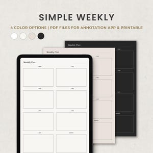 Simple Weekly Planner, Minimalist Weekly Digital Template for Goodnotes Notability Ipad