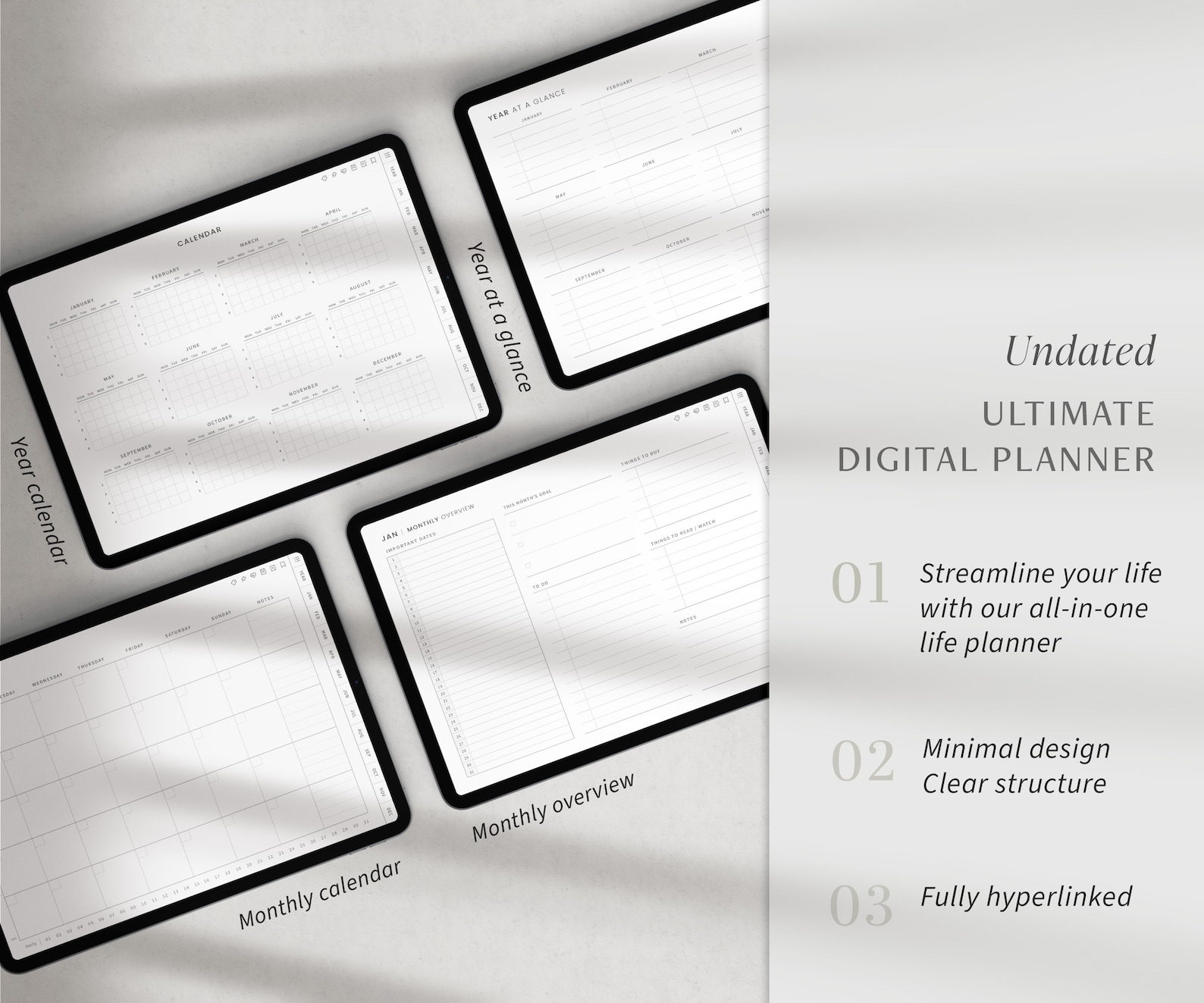 Undated Digital Planner, Minimalist Goodnotes Planner, iPad Daily ...