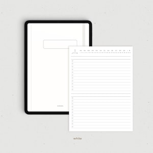 May include: A white digital planner with a calendar overview and a to-do list section. The calendar shows the months of the year and the to-do list has checkboxes.