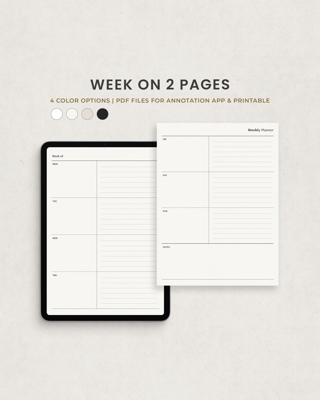 Week on 2 Pages, Week at a Glance, WO2P, Weekly Digital Planner Digital ...