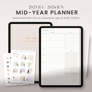Mid Year Digital Planner 25 26, Goodnotes Planner Weekly Daily, Minimalist Simple iPad Notability Planner