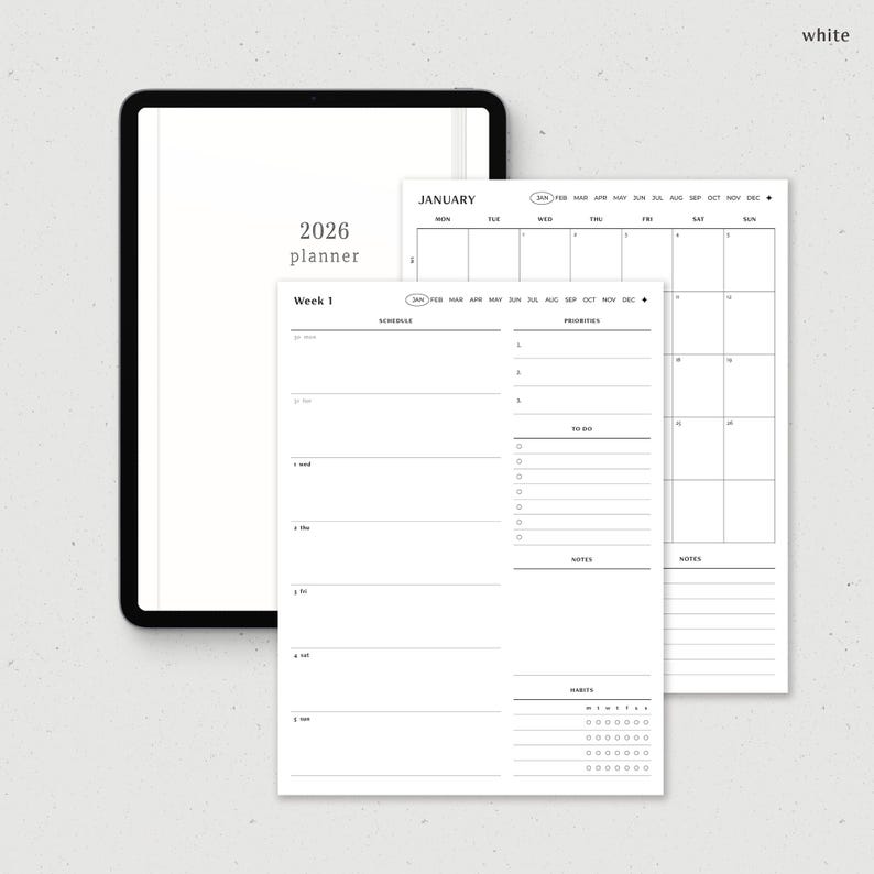 Weekly Planner Digital 2026, Goodnotes Weekly Planner, iPad Notability Minimalist Simple Weekly Monthly Planner image 6