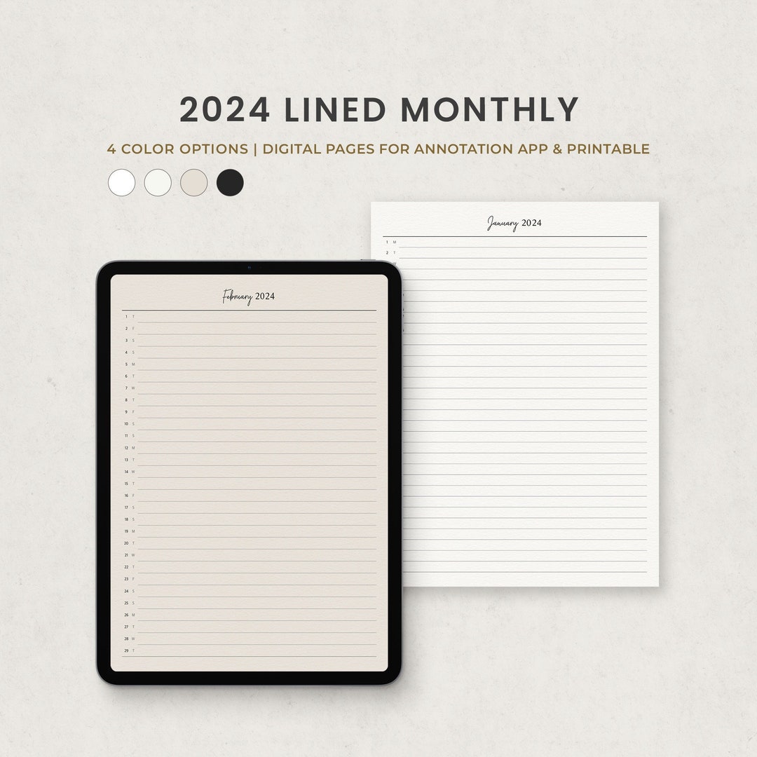 2024 Lined Monthly Planner, One Line a Day, Monthly Journal Digital ...