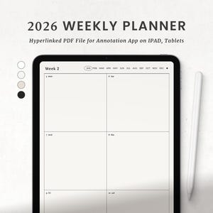 2026 wekelijkse maandelijkse digitale planner, eenvoudige Goodnotes Ipad-weekplanner, notability minimale planner
