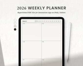 2026 Weekly Monthly Digital Planner, Simple Goodnotes Ipad Weekly Planner, Notability Minimal Planner