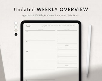 Minimalist Digital Weekly Planner: Undated Overview (PDF)