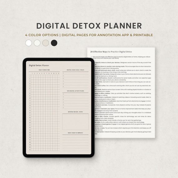 Digital Detox Challenge, Screen Time Tracker, Digital Detox Tips Planner for Goodnotes, Ipad, Printable PDF