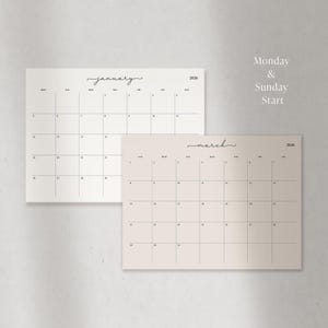2026年、2027年の月間カレンダー、ミニマリストプランナー、Goodnotes iPad用の印刷可能で記入可能な月間デジタルテンプレート 画像 3