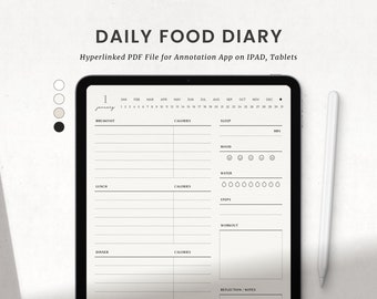 Daily Food Diary Journal, Fitness Digital Planner Template for Goodnotes on Ipad, Minimalist Calorie Tracker, Food Log, Diet Journal