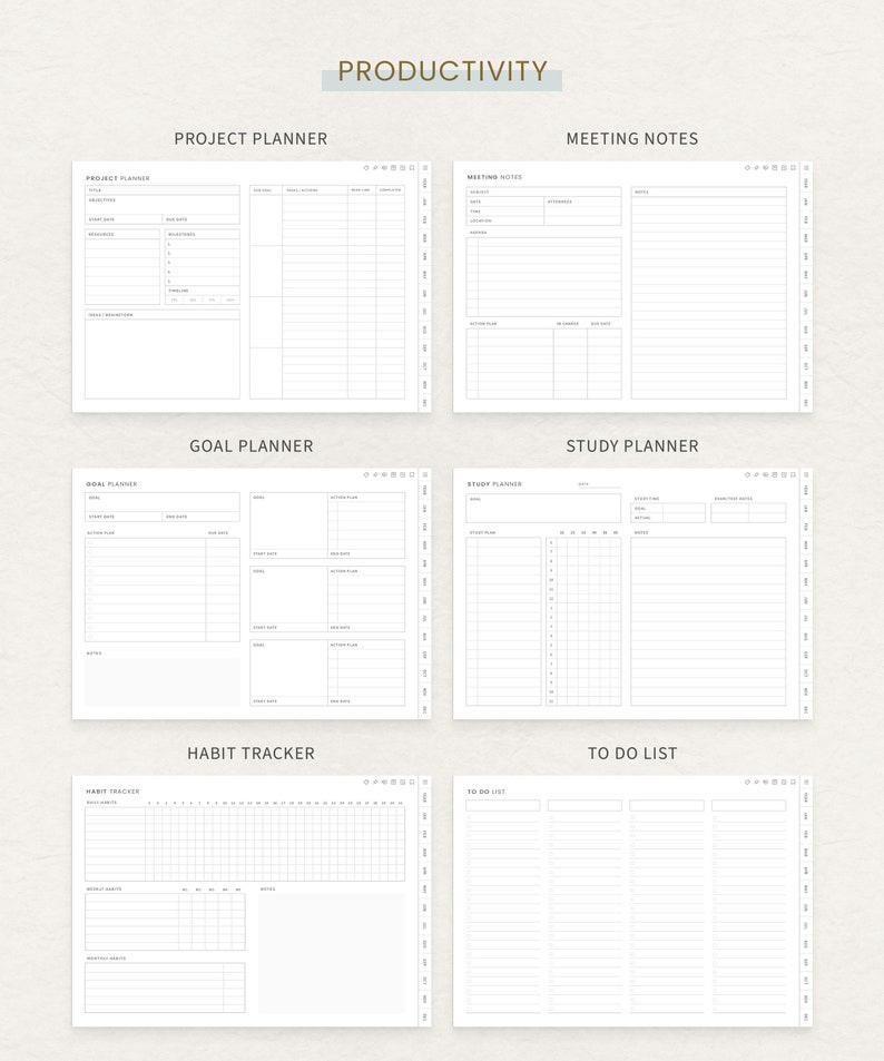 Undated Planner, Minimalist Digital Planner, iPad Goodnotes Daily Planner, Notability Planner, Simple Student Planner image 7