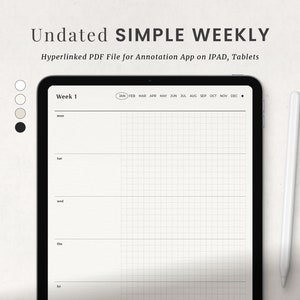 Planificador semanal simple sin fecha, planificador semanal digital minimalista para Goodnotes Notability Ipad