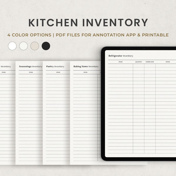 Kitchen Inventory, Refrigerator, Freezer, Seasonings, Pantry, Baking Items Trackers Digital Planner Template for Goodnotes Ipad, Printable