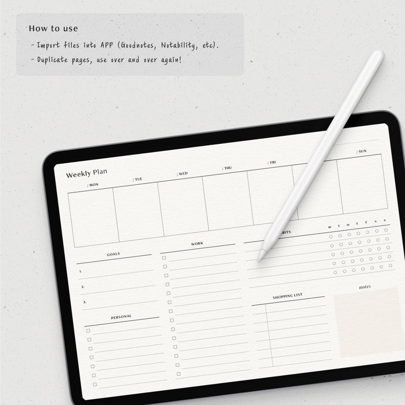 Digital Weekly Planner, Weekly Dashboard Template for Goodnotes ...