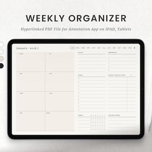 Minimalist Weekly Planner Digital, Goodnotes Weekly Planner Landscape, College Student Weekly Dashboard for Ipad, Notability
