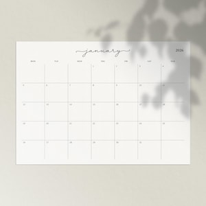 Monthly Calendar 2026 Minimalist Planner, Printable Fillable Monthly Digital Template for Goodnotes iPad, US Letter PDF