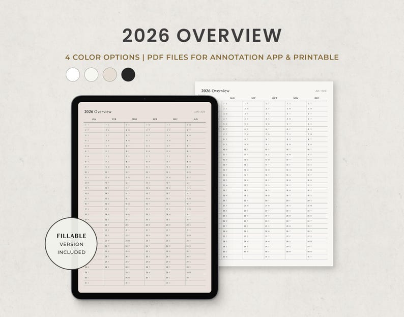 Resumen 2026, Calendario Anual, Planificador Semestral, Plantilla Digital para Goodnotes iPad, PDF Imprimible imagen 1