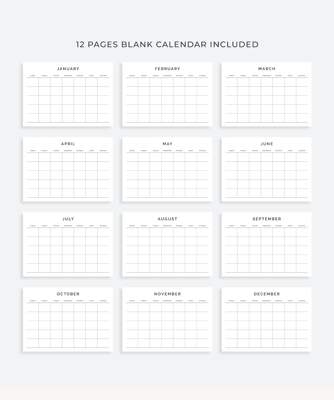 Blank monthly calendar printable desk wall monthly overview etsy