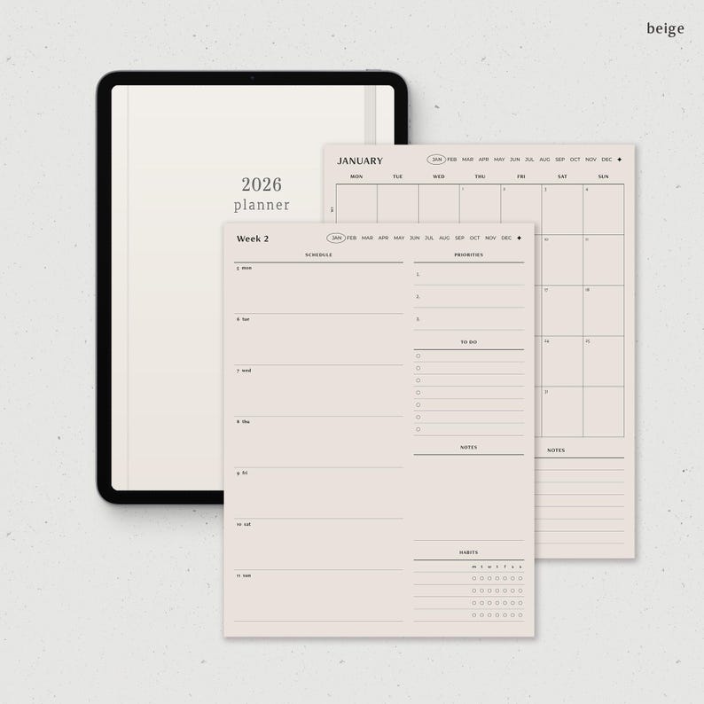 Weekly Planner Digital 2026, Goodnotes Weekly Planner, iPad Notability Minimalist Simple Weekly Monthly Planner image 9
