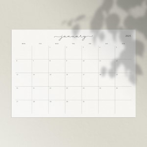 Calendario mensual minimalista 2025, plantilla digital imprimible y rellenable para iPad de Goodnotes, formato carta de EE. UU. en formato PDF
