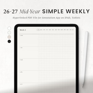 Eenvoudige weekplanner 26-27, minimale digitale planner halverwege het jaar voor Goodnotes iPad, Notability