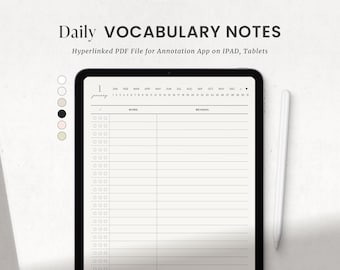 Digital Vocabulary Notebook, Word Notes, Language Learning Study Digital Planner for Goodnotes Ipad Notability
