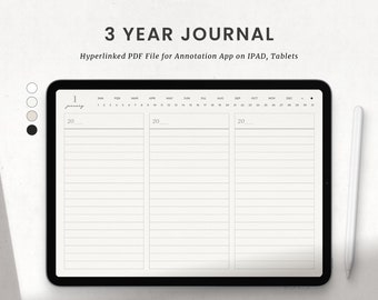 Digitales 3-Jahres-Tagebuch, digitales Tagebuch der Dankbarkeit mit Hyperlink für Goodnotes auf Ipad, Android Planner