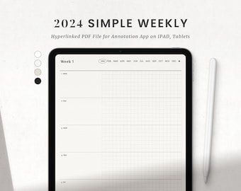 2024 Einfacher Wochenplaner, digitaler minimaler Wochenplaner für Goodnotes auf Ipad, Hochformat PDF