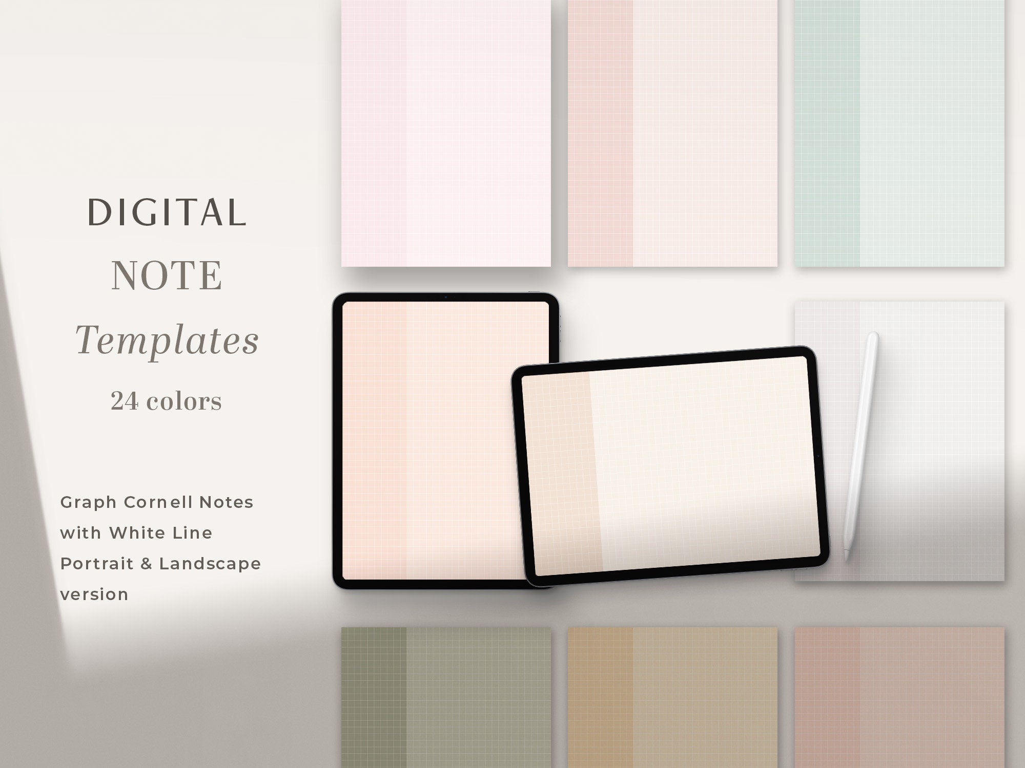 Digital Note Paper, Note Taking Template, Colored Cornell Graph