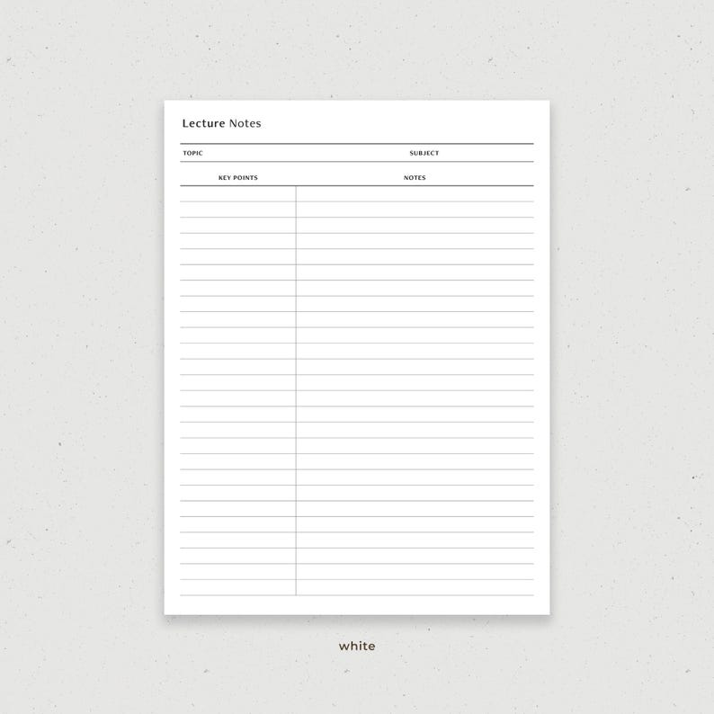 Key Point And Notes Worksheet Lecture Notes, Digital Note Paper, College Note Taking Template for ...
