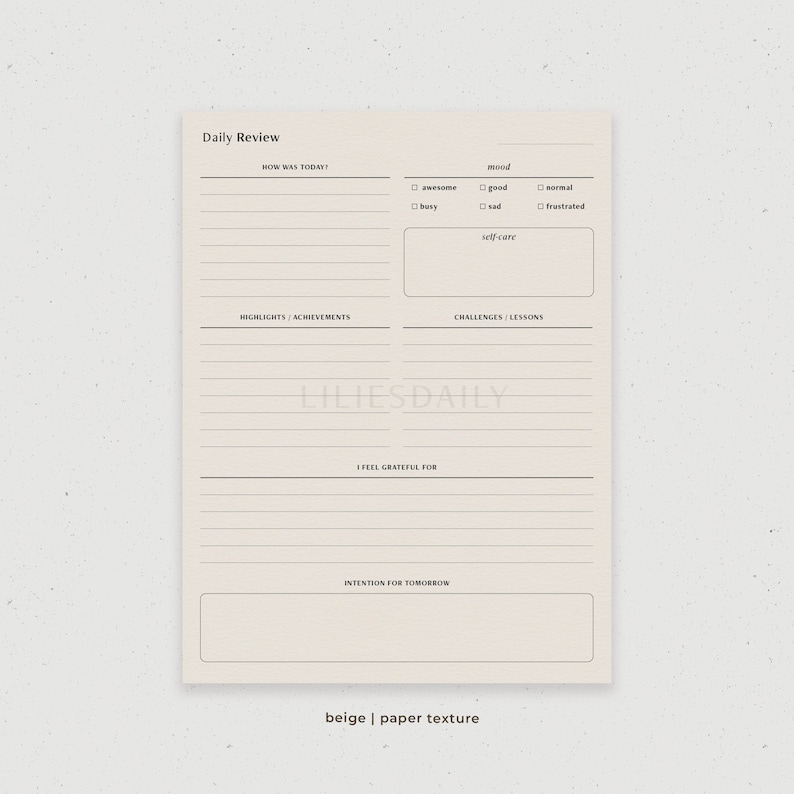 Daily Reflection Journal, Digital Daily Review, Daily Check in Template ...