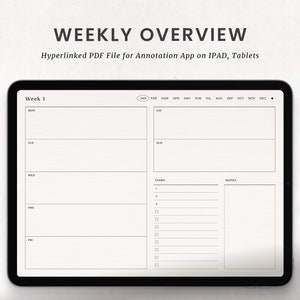Digital Weekly Monthly Planner for Goodnotes, Landscape Ipad Digital Planner, Undated Weekly To Do List
