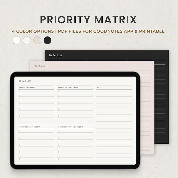 Priority Matrix, To Do List Landscape, Digital Work Planner, Task List for Goodnotes iPad, Notability, Printable PDF