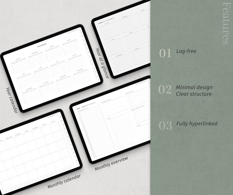 Undated Planner, Minimalist Digital Planner, iPad Goodnotes Daily Planner, Notability Planner, Simple Student Planner image 2