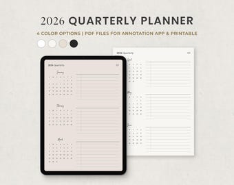 2026年デジタルカレンダー、四半期プランナーGoodnotesテンプレート、iPad Notabilityプランナー、印刷可能なPDF