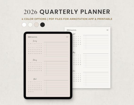 Digital Calendar 2026, Quarterly Planner Goodnotes Template, iPad Notability Planner, Printable PDF