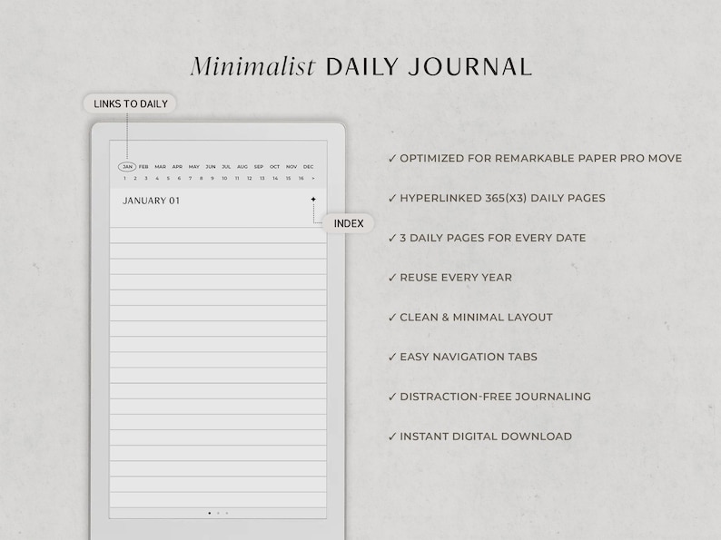 Daily Journal for Remarkable Paper Pro Move, Notebook Templates, Lined ...