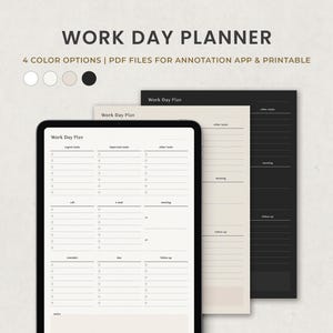 Peut inclure: Un modèle de planificateur numérique pour les journées de travail. Le modèle est divisé en trois colonnes : tâches urgentes, tâches importantes et autres tâches. Le modèle comprend également des sections pour les appels, les e-mails, les réunions, les rappels et le suivi. Le modèle est disponible en quatre options de couleur.