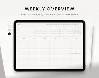 Weekly Overview Digital Planner Template for Goodnotes Ipad, Monthly Weekly Minimalist Landscape Planner